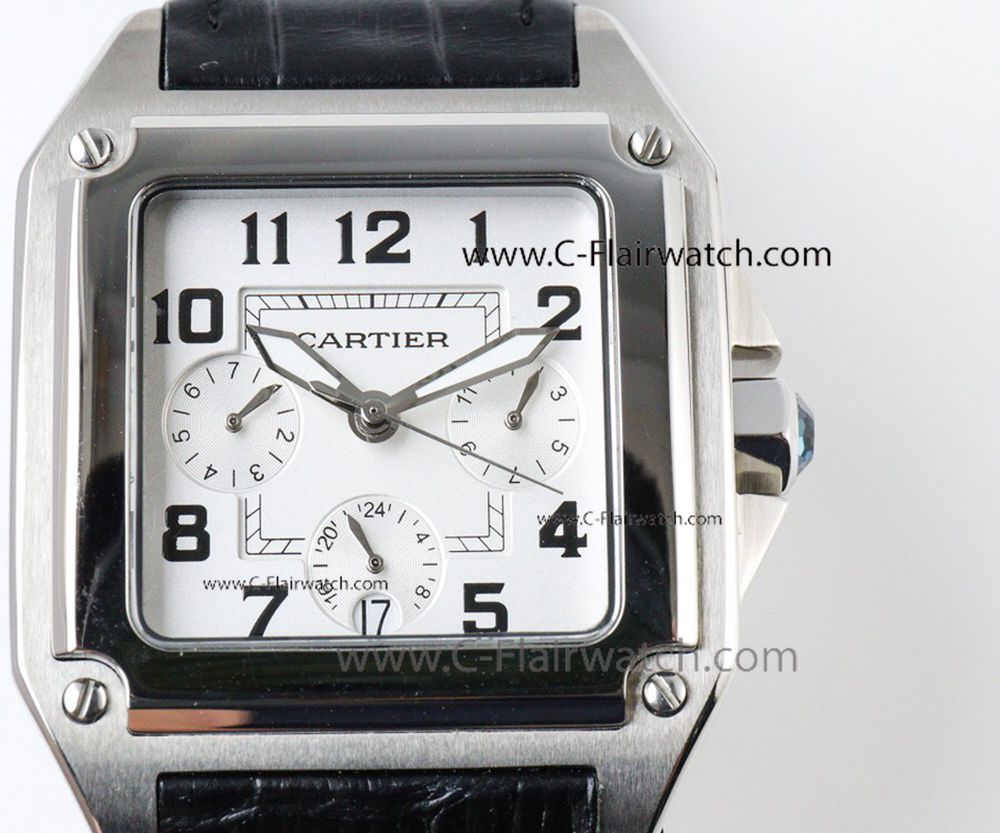 Fake Swiss Cartier Santos 100 Master Black Leather Watch 42MM
